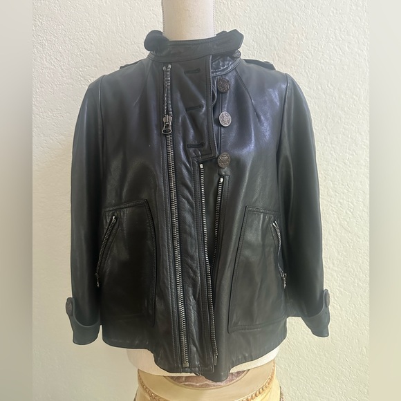 3.1 Phillip Lim black leather jacket silk and cotton lining with sweater collar - Picture 3 of 13